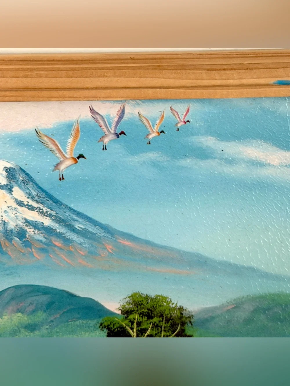 Tropical Crane Mountains River Scene Picture Print Ducks Huts Wall Hanging Art